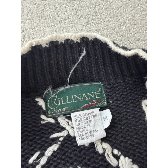 Cullinane Black White Diamond Crochet Cardigan Sweater Women's Medium - Picture 4 of 5